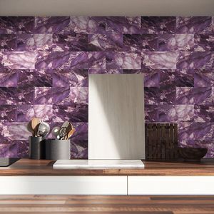 16 pezzi di mattonelle di marmo in PVC lucido impermeabile viola fantasia Peel Stick pannelli carta da parati per la cucina camino decorazione della casa - Product Image 6