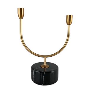 Support de bougie conique de luxe en marbre noir et or, chandelier moderne en métal à 2 bras en forme de U, décoration de centre de table nordique pour mariage - Product Image 1