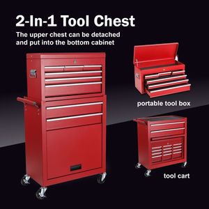 8-Drawer Rolling <b>Tool</b> Chest Detachable 2-in-1 Top <b>Tool</b> <b>Box</b> Liner Lockable Wheels & Side Hooks Metal <b>Storage</b> Cabinet - Product Image 5