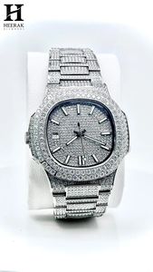 Reloj de pulsera de lujo para hombre, personalizado al por mayor, con diamantes incrustados, bisel octogonal, índices tipo bastón y esfera pavé, de acero inoxidable - Product Image 2