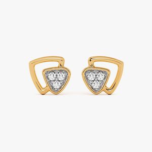 Boucles d'oreilles clous en or jaune avec diamants de laboratoire en forme de triangle et grappe - Product Image 2