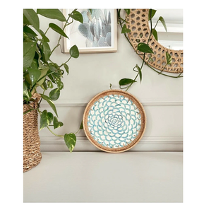 Plateau rond en nacre et rotin pour servir des collations aux fruits, fait main, avec un prix incroyable - Product Image 5