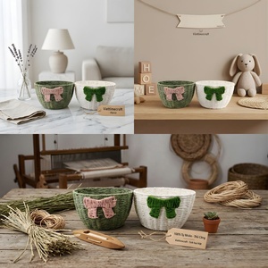 Juego de Cestas de Almacenamiento para Cuarto de Bebé con Lazo Decorativo, Organizador Ecológico de Paja de Papel para Habitación Infantil, Contenedor de Juguetes y Pañales Tejido a Mano - Product Image 3