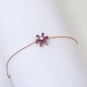 Pulseras de Copo de Nieve de Amatista, Delicadas, en Plata de Ley 925 con Baño de Oro Rosa de 14K, Joyería de Invierno, Regalo - Product Image 4