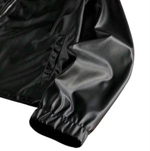 Veste décontractée unisexe noire aspect cuir vintage, col montant, coupe ajustée, logo uni sur le devant, vêtement d'extérieur pour l'hiver, service OEM - Product Image 4