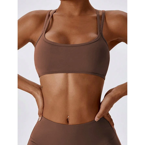 Soutien-gorge de sport noir sans coutures pour femme, col rond, bretelles croisées, maintien moyen, pour yoga, fitness et entraînement - Product Image 5