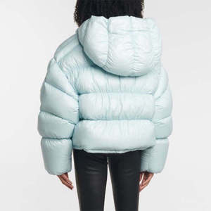 2026 Women's Light Blue <b>Quilted</b> Puffer Jacket Hooded Full Sleeve <b>Thick</b> Winter Coat Short Length Solid Color Polyester Material - Product Image 1