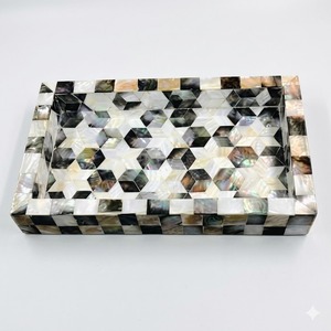 Handcrafted Mother Of Pearl Serving Tray With Brass <b>Handles</b> Elegant <b>Mop</b> Shell Inlay Decorative Food Serving Platter For Home Use - Product Image 2