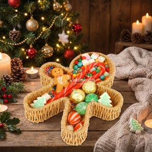 Christmas Gingerbread Man Eco-Friendly Rattan Woven <b>Bread</b> <b>Basket</b> Serving Tray Storage for Party Decor - Product Image 3