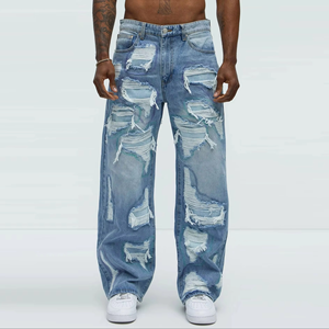 Jeans en denim déchiré pour homme, coupe slim, style vintage délavé, pantalon streetwear, jambe droite, prix d'usine en gros - Product Image 3