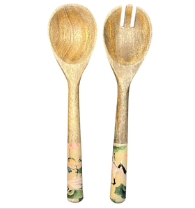 Juego de cucharas de servir creativas y elegantes, cuchara de madera con estampado de esmalte y patrón de flamenco, mango largo para decorar la mesa del comedor del hogar - Product Image 5