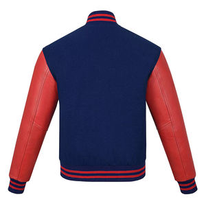 Chaqueta Varsity Azul y Roja para Hombre, Estilo Clásico de Béisbol, con Mangas en Contraste, Prenda Exterior Cómoda e Informal para el Día a Día - Product Image 3