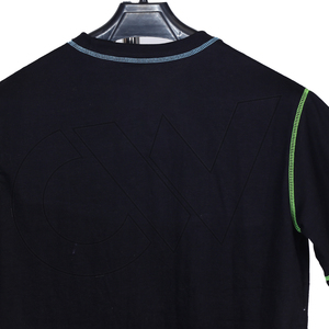 T-shirt à manches courtes pour homme de qualité supérieure, noir, avec bordure contrastée verte, col rond, coupe classique, style décontracté, tissu tricoté - Product Image 3