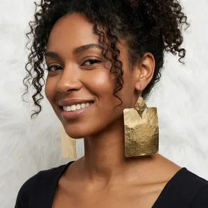 Pendientes Colgantes de Latón Extra Grandes con Acabado Mate Texturizado y Martillado, Estilo Clásico Unisex para Suministro de Boutique de Moda, Mejor Precio - Product Image 2