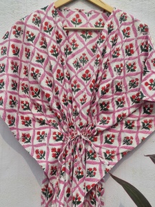 Floral <b>Indian</b> Cotton <b>Kaftan</b> Dress: Hand Printed, Free Size - Product Image 2