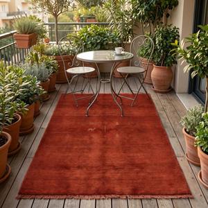 Alfombra de lujo roja óxido marroquí Gabbeh, de lana anudada a mano, de pelo plano y grosor medio, decorativa floral con flecos - Product Image 5