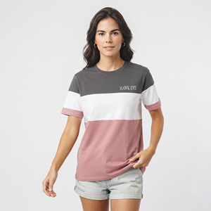 Camiseta Casual de Cuello Redondo de Tres Tonos para Mujer, Logotipo Personalizado, Tejido de Algodón, Manga Corta, Corte Regular - Product Image 1