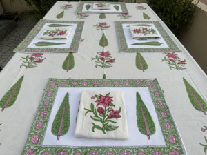 Green Leaf Block printed <b>Table</b> Cover Washable <b>Tablecloth</b> Flower Hand Block Printed <b>Round</b> <b>Tablecloth</b>, Wedding <b>Table</b> Decor, Dining - Product Image 3