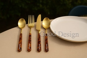 Juego de cubiertos modernos de resina de lujo para bodas y juego de cubiertos de acero inoxidable para regalo de negocios juego de cubiertos con mango de tortuga - Product Image 6