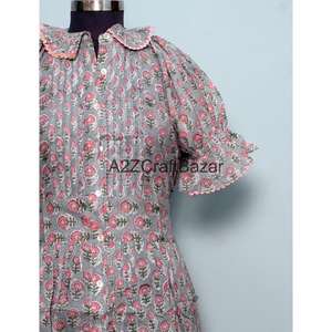 Chemisier court pour femme indienne, 100% coton pur, fait main, tissu de haute qualité, imprimé au bloc, pour l'été, style décontracté - Product Image 3