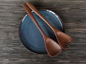 Cuchara y Tenedor de Madera Hechos a Mano para Ensaladas, Juego de Cubiertos de Lujo, Cubertería Real para Cocina y Comedor, Regalo de Boda - Product Image 5