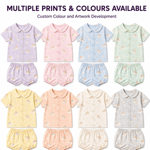 Kids Printed T-Shirt & Shorts Set 100% Cotton Cartoon <b>Animal</b> <b>Pattern</b> Summer Casual Wear Light Blue Full-Body Print - Product Image 5