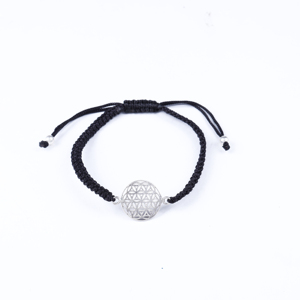 Modern <b>Infinity</b> Adjustable Black Cord <b>Bracelet</b> with Sterling Silver Flower Life Charm <b>Bracelet</b> Fashion Adjustable Men's Unisex - Product Image 1
