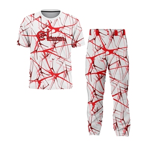 ชุดยูนิฟอร์มซอฟต์บอลแบบกำหนดเอง เสื้อเจอร์ซีย์แบบซับลิเมชั่น กางเกงระบายอากาศ แห้งเร็ว ชุดทีม สีขาวแดงล้วน โพลีเอสเตอร์ 100% สำหรับทุกเพศ - Product Image 1