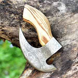 High Quality Hand Forged Viking Style Stainless Steel Tomahawk Hatchet <b>Wooden</b> Handle Leather Sheath Etched Kitchen Knife THEWIZ - Product Image 4