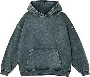 Sudadera con Capucha Azul Marino para Hombre, Corte Holgado, Color Sólido, Informal, Tejida, Manga Larga, con Bolsillos, para Otoño - Product Image 4