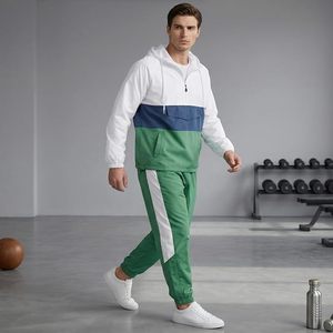 Ensemble de survêtement coupe-vent 2 pièces pour homme avec pull à col zippé et pantalon de jogging doublé en mesh - Product Image 3
