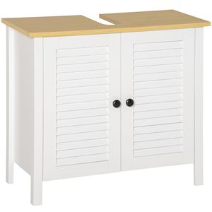 Meuble de salle de bain moderne à double porte, blanc, pour rangement sous évier, en MDF et bois, idéal pour hôtels et écoles - Product Image 1