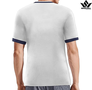 Maillot de football blanc pour homme, manches courtes, col rond, respirant, en maille polyester, coupe athlétique, vêtements de sport pour adultes - Product Image 1
