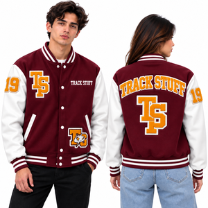 <b>Track</b> Stuff Custom <b>Mens</b> Varsity Letterman <b>Jacket</b> Wool Cotton Stand Collar Custom Embroidered Logo Front Streetwear Winter - Product Image 3