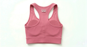 Pink Ribbed Wire Free Knitted Solid Sports <b>Bra</b> Women High Support Workout Crop Top Breathable <b>Stretch</b> Fitness Yoga - Product Image 6