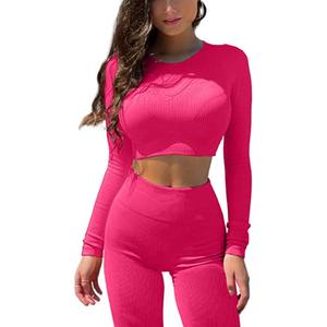 Ensemble de fitness uni pour femmes, haut court en tricot sans couture avec short taille haute, vêtements de sport OEM - Product Image 4