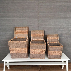 Juego de 3 baúles de almacenamiento ecológicos tejidos a mano con tapas, de jacinto de agua - Product Image 6