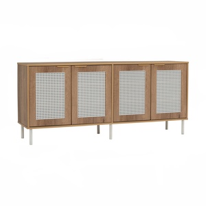 Ready Stock Modern Oak Finish 1.6m <b>Sideboard</b> Cabinet with Natural Rattan Door and Sturdy Metal Legs for Dining Room <b>Storage</b> Use - Product Image 1