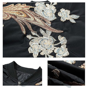 Customized High Quality Women's Sheep Skin Embroidery Satin Breathable Zipper <b>Bomber</b> <b>Jacket</b> Sports Winter Reversible - Product Image 5