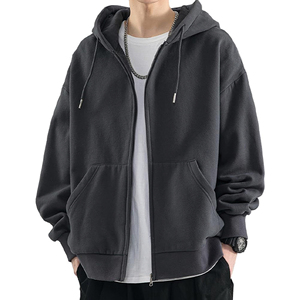 Sudadera con capucha y cremallera para hombre – 100% algodón, gris jaspeado, capucha con cordón ajustable, bolsillos frontales tipo canguro - Product Image 4