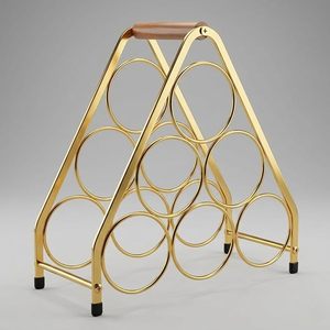 Moderno Portavasos de Vino de Latón con Asa de Madera Maciza, Diseño Minimalista para Muebles del Hogar - Product Image 1