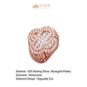 Anillo de Moissanita con Corazón, Chapado en Oro Rosa, con Pavé de Baguettes, Anillo Elegante de Oro Rosa, Joya para Hombre y Mujer, Estilo Americano - Product Image 6