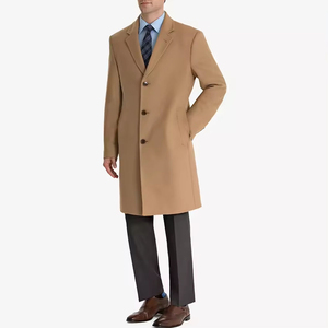 Manteau long en toile de laine pour homme, coupe ajustée, doublure en vraie fourrure de renard, col rabattable, séchage rapide, respirant, logo personnalisé - Product Image 4