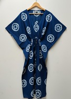 Kaftan Nouvelle Collection Fait Main en Coton Écologique Robe Longue Bohème Respirante Lavable Col en V Kimono Tie-Dye Fait Main