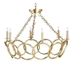 Lustre traditionnel en laiton avec anneaux entrelacés et lumières de bougies pour décoration de plafond intérieur, salon - Product Image 1