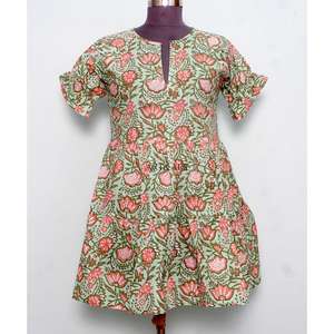 Most Selling Midi Floral <b>Dress</b> with Custom Size Available From Indian Supplier 100% Cotton A-Line at Bulk Quantity Price Supply - Product Image 1