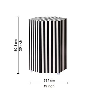 Modern Polygonal Inlay Work MDF Stool Black <b>White</b> Striped Lacquer <b>Wardrobe</b> Standing Type for Living Room Decoration - Product Image 2