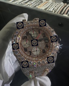 Montre de luxe automatique mécanique de créateur, ronde, 42 mm, en or rose, entièrement sertie de moissanite, avec cadran en verre GPS - Product Image 1