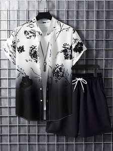 ชุดเสื้อผ้าผู้ชายผ้าฝ้าย 2 ชิ้น ขายส่ง ลายพิมพ์เรโทร ชุดลำลองฤดูร้อน เสื้อผ้าสตรีทแวร์แบบซักล้างได้ เสื้อเชิ้ต กางเกงขาสั้น สำหรับฤดูใบไม้ร่วง - Product Image 3