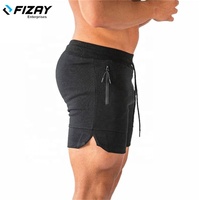 Herenshorts van stevige casual gymstof met geprint logo, sneldrogend, ademend polyester/katoen, geschikt voor hardlopen & fitness